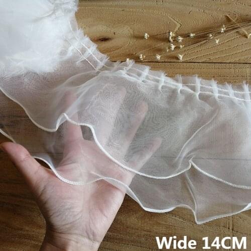 14CM Wide Double Layers Tulle Organza Pleated Fabric Lace Fringe Ribbon Dress Guipure Collar Cuffs Ruffle Trim DIY Sewing Decor