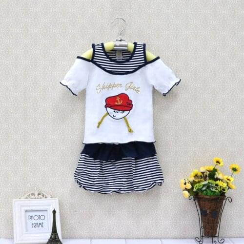 2019 Baby Summer Clothing Set For Girls Children T shirt+Skirt 2 pcs/set striped navy style cotton kids clothes outfits