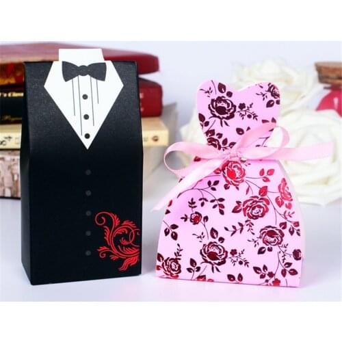 200pcs Creative Wedding Candy Boxes Gift Wedding Dress Candy Bag the Bride and Groom Suit Paper Kraft Candy Box Free Shipping