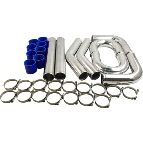 3 inch Intercooler Pipe Kit Universal Aluminum Piping 180 90 45 Degree Blue hose