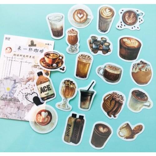 40 pcs /bag Delicious Coffee Arts Vintage Hand Account DIY Paper Decoration Material Stickers
