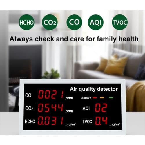 5 in 1 Air Detector LED Display CO CO2 HCHO TVOC AQI Monitoring Home Desktop High Precisions Quick Detect Air Quality Detector