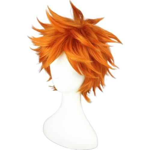 Anime Haikyuu!! Hinata Syouyou Cosplay Wig Short Curly Heat Resistant Synthetic Hair Wigs + Wig Cap