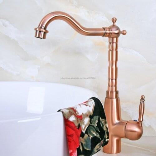 Antique Red Copper Concise Bathroom Faucet finish Basin Sink Faucet Single Handle water taps Nnf636