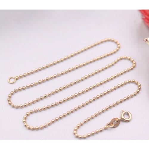 Free Shipping Real 18K Rose Gold Necklace Women Luck Smooth Beads Chain Necklace 15.7inch 1.4mmW 3.3-3.7g