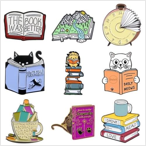 Books Enamel Pins Cute Cool Stuff Lapel Badges For Clothes Jewelry Collar Brooches Gifts Accessories For Kids Friends Bags