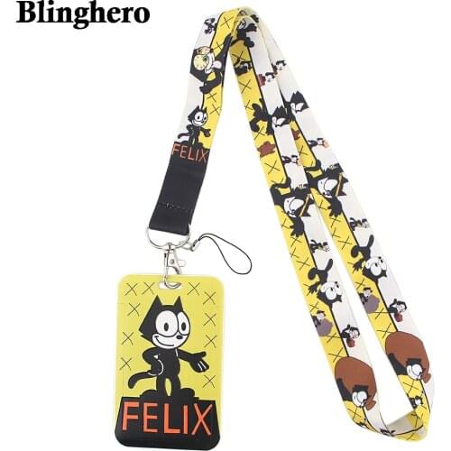 CB076 Cute Cat Anime Lanyard Credit Card ID Badge Holder Student Women Travel Bank Bus Business Card Cover
