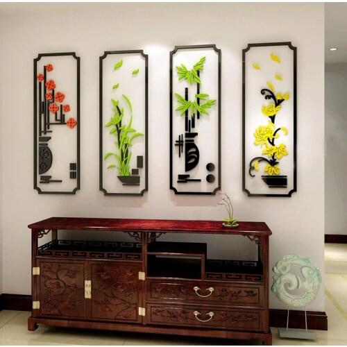Plum blossom Orchid Bamboo Chrysanthemum Acrylic wall sticker Living room Classical 3D wall stickers Bedroom wall decoration