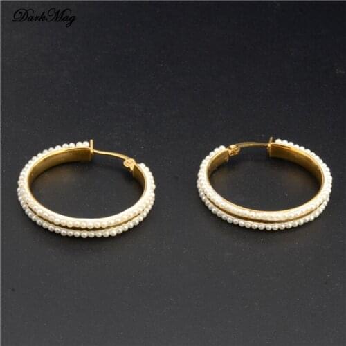 DarkMag Simple Plain Gold Color Metal Pearl Hoop Earrings Fashion Big Circle Hoops Statement Earrings for Women Party Jewelry