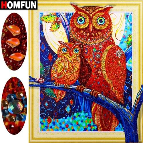 HOMFUN 5D Special Shape Diamond Painting Owl Diamond Embroidery Full Kit Sale Picture Of Rhinestone Diy Diamond gift 40x50cm