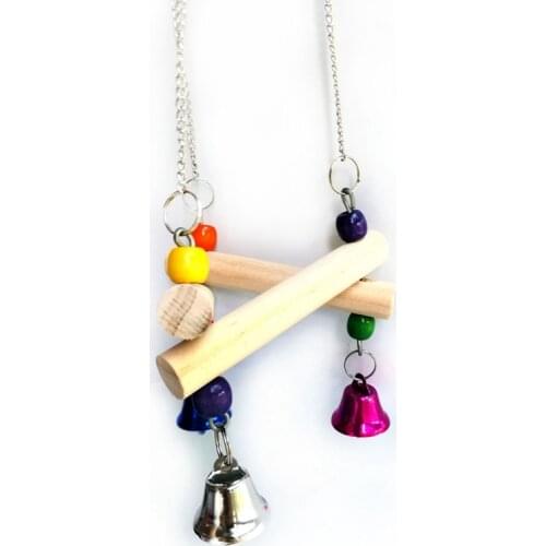 Parrot Swing Toy Wooden Bead Funny Bird Swing Perch Parakeet Swing Toy with Bell Bird Cage Hanging Toy Bird Accessories