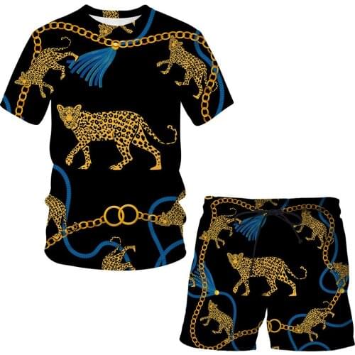 2021Summer New Iron chain O Neck Short Sleeve Pants Sets Luxury 3D Print Childrens Casual T-shirt Shorts Suit Men clothing Tops