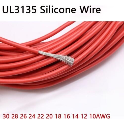 Red UL3135 Flexible Silicone Wire Cable 30 28 26 24 22 20 18 16 14 12 10AWG Hook-Up Wires Tinned Copper Heat-Resistant