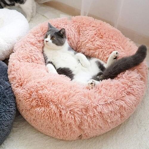 Cat Bed Dog Bed Soft Plush Donut Pet Bed Cushion Cuddle Cat Bed Cozy Pet Nest Pet Sofa Round Basket Bed Sleeping