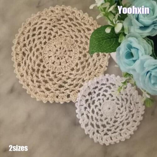 Wedding Round Lace cotton table place mat drink pad Cloth crochet placemat cup mug tea coffee coaster handmade pan doily kitchen