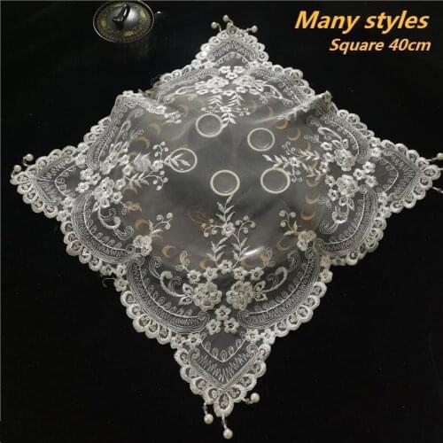 European Seiko Handmade Beading Pendant Lace Square Tablecloth Coffee Cup Set Table Cloth Living Room Study Office Decoration