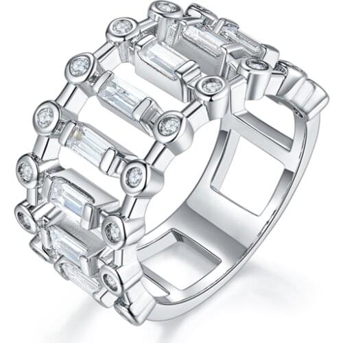 Laya New 100% 925 Sterling Silver Classic Sparkling Squared Ring For Women Luxury AAAAA CZ Wedding Engagement Fine Jewelry