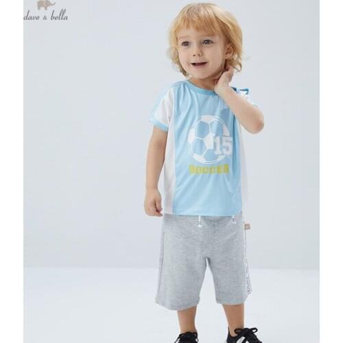 DBX17282 dave bella summer baby boys casual cartoon letter print T-shirt children tops kids boy fashion tees