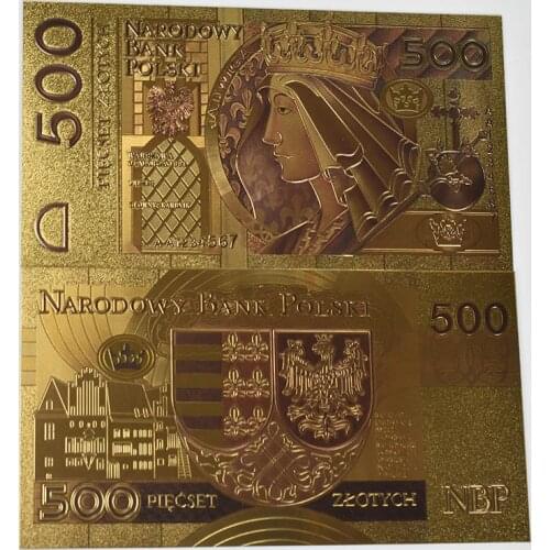 Hot Poland Banknote Gold Foil Polish Banknote 500 PLN Set Poland Currency designed colored 24K for Bank souvenir gift