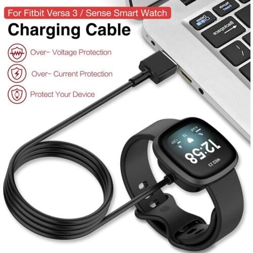 For Fitbit Versa 3 Smart Watch Magnetic Charging Base 1m/3.3ft Cable 5V 1A USB Adapter Portable Travel Charger For Fitbit Sense