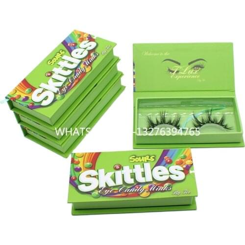 Sweet Green Rainbow Candy Mink Eyelash Boxes With Tray Natural Wispy Fluffy Dramatic Lashes Custom Lashbox Packaging With Logo