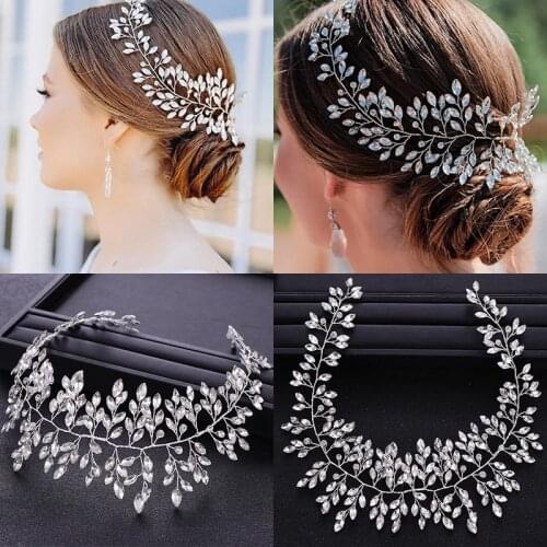 Full Rhinestone Headbands Fashion Silver Color Bridal Hair Vines Girls Women Wedding Hair Accessories Party Crystal Headpiece