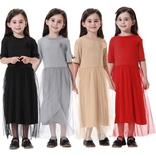 Muslim Dress Girls Kaftan Turkey 2021 Summer Short Sleeve Mesh Abaya Dubai Caftan Marocain Ramadan Dresses Hijab Long Robe Islam