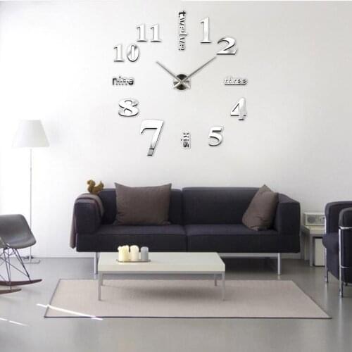 Wall Clock 3D DIY Acrylic Mirror Stickers Quartz Frameless Big Wall Watches Living Room Office Bedroom Decoration