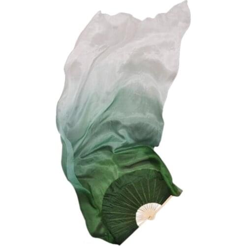 New Customized Dark Green White Silk Veil Belly Dance Fan Pairs (1L+1R) Women Oriental Dance Show Props 180cm