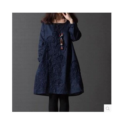 Cheshanf New Female Womens Cotton Linen Art Fan Fresh Loose Bohemia Dress Embroidered Patchwork Plus Big Size Maxi Dresses