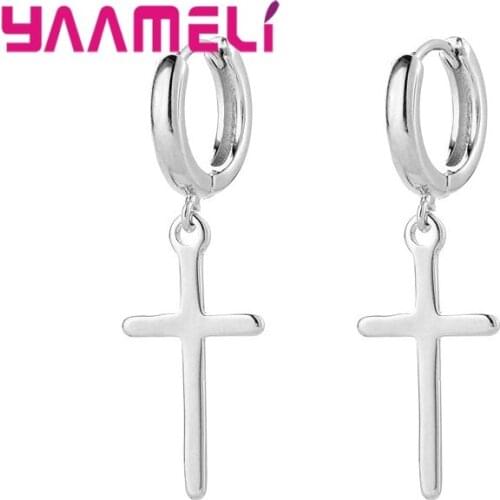New Fashion Men Women 925 Sterling Silver Hoop Cross Drop Dangle Earrings Party Punk Earring Jewelry Gift Brincos