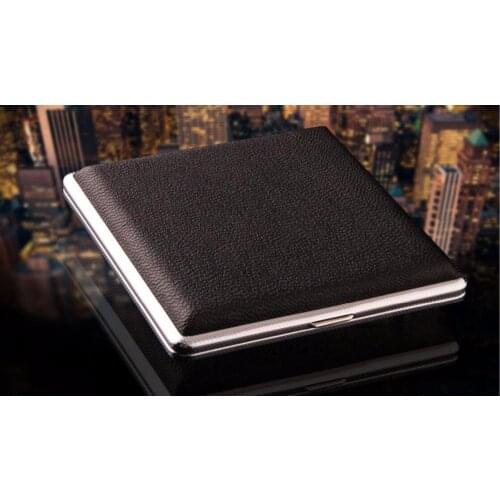 Wholesale 12pcs/lot POCKET CIGARETTE CASE Metal Faux Leather Tin Holder Tobacco Smoking Box Brown and Black Retailed box packin