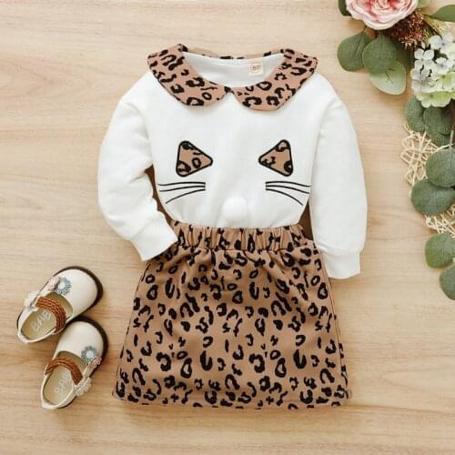 Autumn Baby Girl Cartoon Sweatshirt Leopard Short Skirt Casual Outfits Set