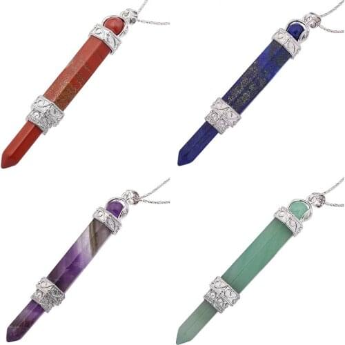 TUMBEELLUWA Healing Crystal Gem stone Hexagonal Pointed Chakra Reiki Energy Pendant Fit Necklace