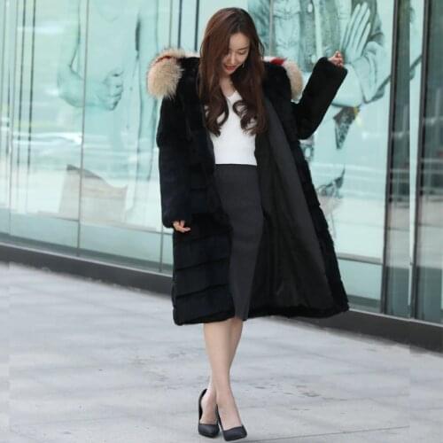 Real Natural Rabbit Coat Winter Jacket Raccoon Fur Collar Long Coats and Jackets Women Clothes 2020 MY3607