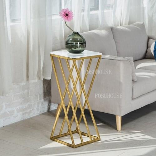 FOSUHOUSE Nordic Light Luxury Marble Flower Stand Home Living Room Wrought Iron Racks Sofa Side A Few Corners and A Few Plant