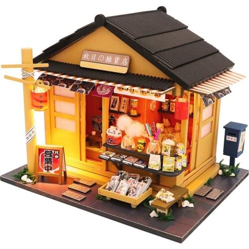 Japanese Style Grocery Store Wooden Dollhouse Miniaturas With Furnitures DIY Doll House Hot Kit Toys For Children Brithday Gift