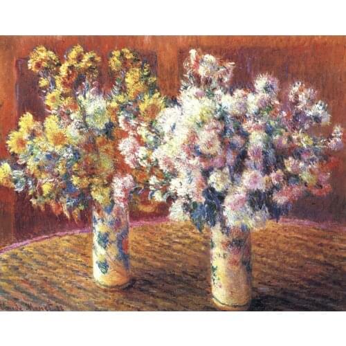 Claude Monet paintings on Canvas Two Vases with Chrysanthems hand-painted wall art decor High quality