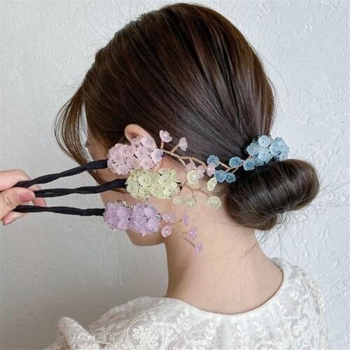 Korea Women Girls Bun Hairstyle Knot Vintage Flower Hair Maker Hair Band Tools Hair Ornament Headband Accessries