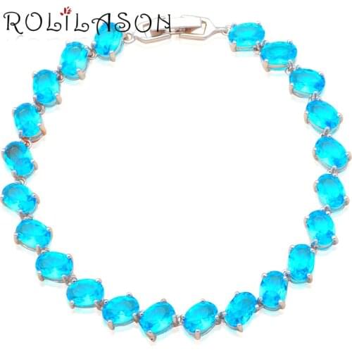 ROLILASON High Quality Charming Sky Blue Crystal zircon Silver Bracelets wedding items Fashion jewelry TB860