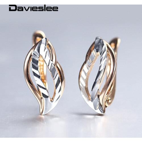 Leaf White Color Drop Earrings for Women Girl 585 Rose Gold Geometric Cut Out Stud Earrings Fashion Wedding Jewelry DGE291