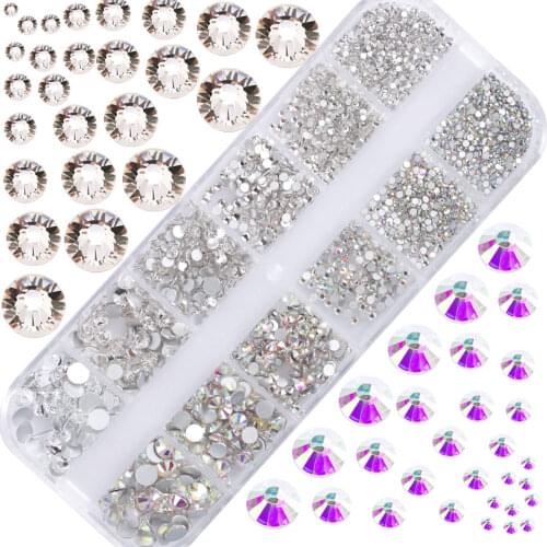 Mix Sizes Glass Crystal Non Hotfix Rhinestones Set 288-2000pcs/box Flatback Crystal Nail Rhinestone DIY Flatback Rhinestones New