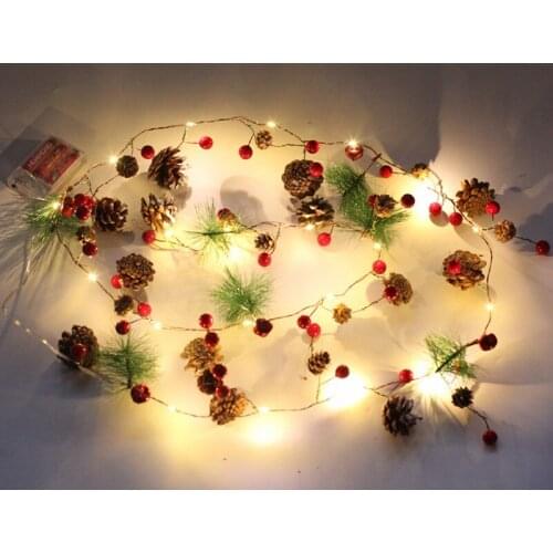 2m 20 Led Copper Wire Pine Cone Flowers Led String Lights Christmas Decorative Outdoor Bedroom DIY Garland Holiday Fairy Lights