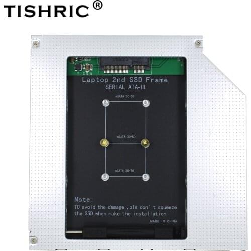 TISHRIC Aluminum 2nd HDD Caddy 9.5mm SATA 3.0 Optibay Hard Disk Enclosure Adapter DVD HDD Box CD-ROM Case For Msata SSD