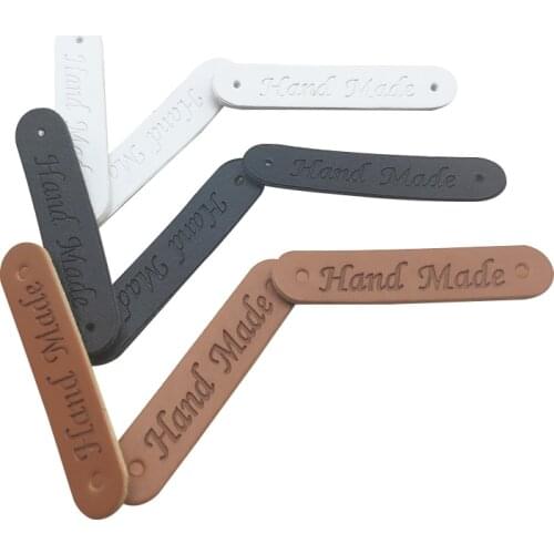 10X50Mm Three Colors Hand Made Pu Leather Labels For Backpack Logo Label Gift Handmade Tags With Two Hole For Bags