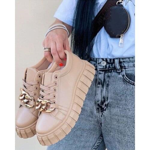 Women Chain 2021 Sneakers Autumn Ladies Thick Bottom Vulcanized Woman Lace Up White Flat Female Non Slip Walking Shoes Plus Size