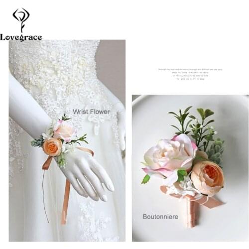 Lovegrace Wrist Corsage Bride Wedding Wrist Corsage Sister Wedding Girl Bracelet Flower Artificial Silk Rose Champagne Bracelets