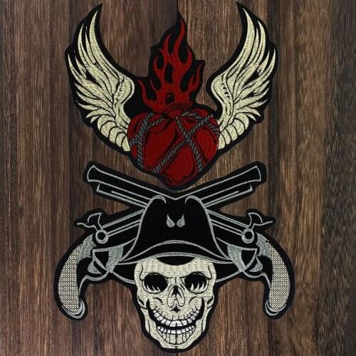 Flame Fire Skull Gun Iron on Embroidery Patches Stickers for Clothes Jeans Decorative DIY Appliques Badge 1pc TH1640-A