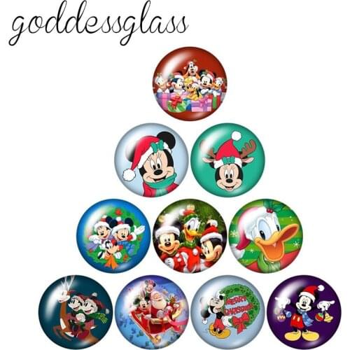 Disney Christmas Mickey and Friends Gift 10pcs 12mm/18mm/20mm/25mm Round photo glass cabochon flat back Necklace Making findings