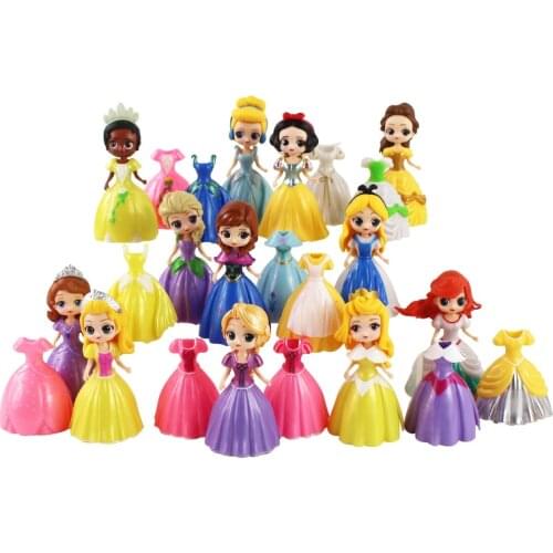 12pcs/set Magic Clip Princess Figures Magiclip Dress Qposket Elsa Anna Sofia Sophia Snow White Mermaid Model Toy for Children